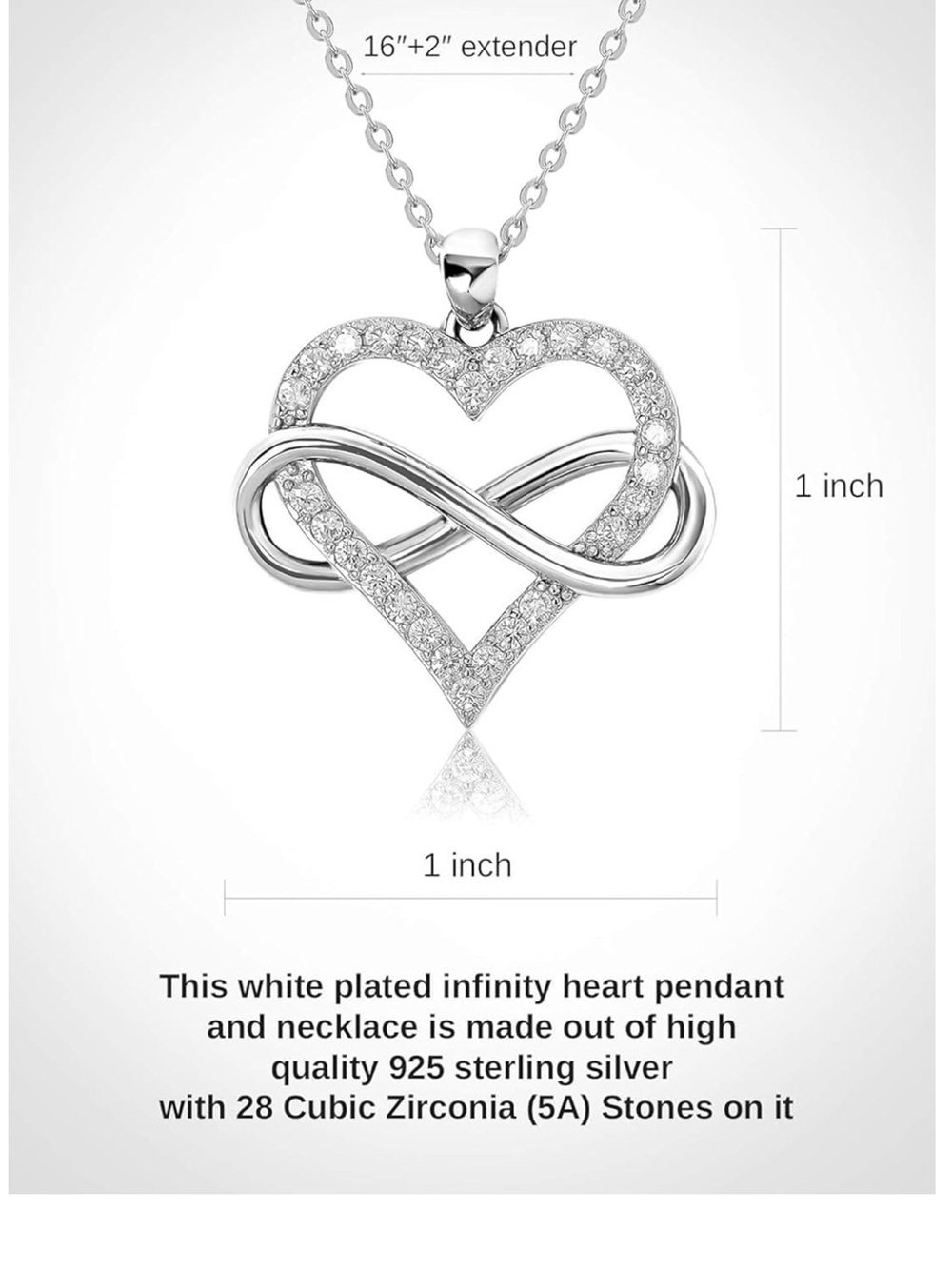 S925 Sparkling Silver Plated Heart & Infinity Pendant Necklace New - Picture 2 of 2